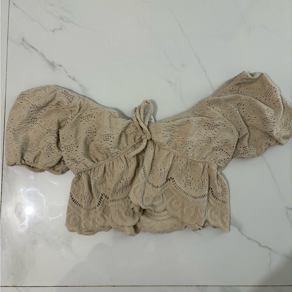 URBAN Romantics Beige Lace Off-Shoulder Blouse